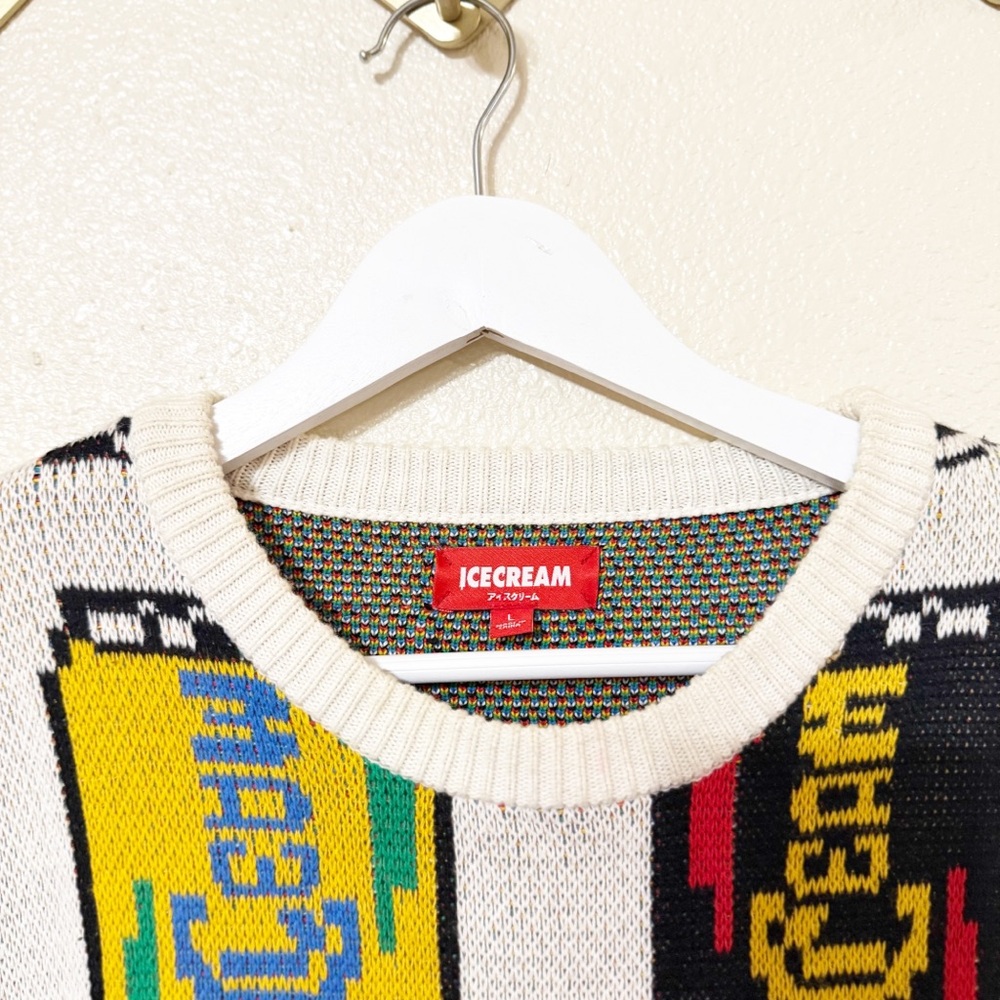 ICECREAM Lemon Lime Jacquard Can Print Graphic Logo Cotton Crewneck Sweater - Picture 10 of 13
